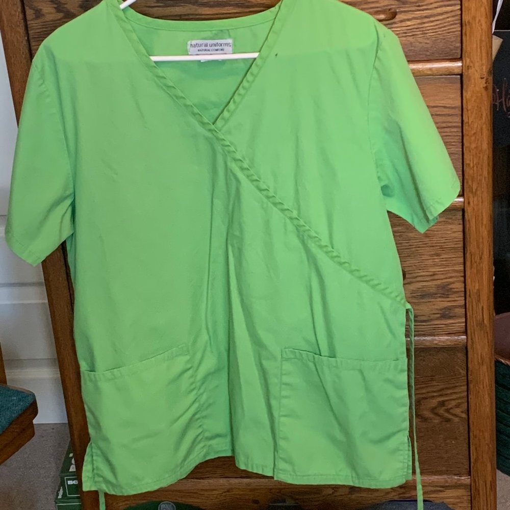 2 scrub shirts; lime green size medium